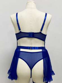 Seduluxe Conjunto de lencería de encaje de talla grande con aros, 3 piezas - azul real - Ver 2
