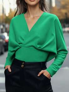 Blusa de mujer con escote profundo en V, elegante - Verde - Ver 1