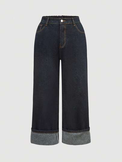 Maija Plus size effen kleur casual rechte jeans 7/8 lengte