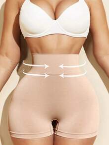 SHEIN 1件装女士无缝高腰塑形内裤 - 杏色 - 查看 5