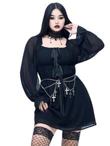 Coolane Vestido mini con mangas abullonadas para fiestas, festivales, salidas y eventos de estilo renacentista - Negro - Ver 6
