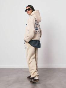 SURIMA Apricot Knitted Hooded Sweatshirt And Pants Set Casual Long Sleeve Drop Shoulder Rib Knit Two-Piece Outfit - Apricot - View 3