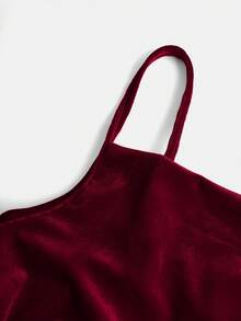 SHEIN Girlism 少女红色天鹅绒垂领荷叶边腰部紧身正式派对连衣裙 - 酒紅色 - 查看 5