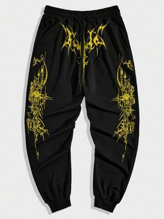Goth Pantaloni casual da uomo con stampa gotica, vita con coulisse e tasche