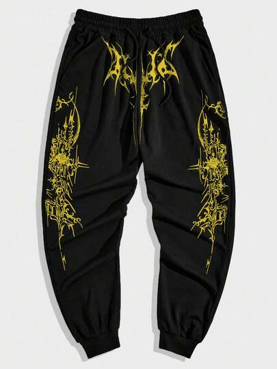 Herren Gothic Muster Jogginghose mit Kordelzug und Taschen