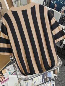 Claim Dot Men's Casual Striped Short Sleeve Knit Top - Khaki - View 3