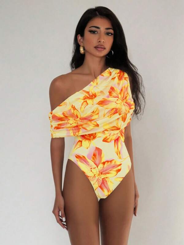Swim Glamine Knitted Floral Digital Print Sexy Wireless Bikini Set, Elegant Summer Swimwear For Beach, Party, Outing