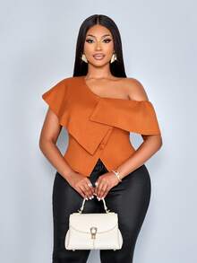 SOLERSUN Áo kiểu nữ cỡ lớn mùa xuân hè thanh lịch, sang trọng, kiểu dáng công sở, thường ngày, trễ vai, bất đối xứng, cài một hàng khuy, thích hợp mặc hàng ngày, dự lễ hội âm nhạc, đi nghỉ mát, mua sắm và hẹn hò, đi làm, đi dạo phố thời trang. - Rỉ Nâu - Xem 6