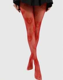 ROMWE Goth 1 par de medias de rejilla con estampado de corazón para mujer - Burdeos - Ver 4