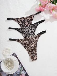 3pcs/Pack Sexy Leopard Print Women's Thong Underwear, Fashionable & Breathable ClassicAnimalPrint - Multicolor - View 3