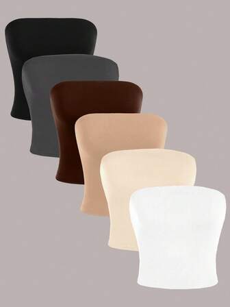 SHEIN Essnce 6pcs/Set Sexy Casual Solid Color Versatile Fitted Tank Tops For Women, Suitable For Summer