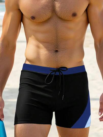 Manfinity Swimmode Men's Summer Beach Vacation Contrast Color Drawstring Waist Swim Trunks Shorts