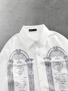 ROMWE MEN Men's Casual Long Sleeve Shirt With Religious Elements, College Style - Multicolor - View 3