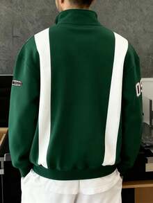 Manfinity Hypemode Retro American Half-Zip Los Angeles Letter Print Badge Contrast Color Loose Casual Men Pullover Sweatshirt Quarter Zip Men  Men Polo Shirt  Men Stuff  Men Gifts  Father Gifts  Men Clothes Mens Quarter Zip