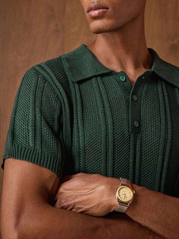 Men's Solid Color Polo Collar Short Sleeve Casual Knit Top Green Polo Shirt Bruno Mars Green Tops For Men Men Buttoned Knitted Polo Polo Shirt Men Knitted Shirt For Men