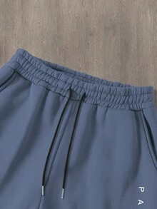 Manfinity Homme 2pcs Men Paris Slogan Graphic Print Casual Sweatshirt And Sweatpants Set, Fall/Winter Men Clothes - Dusty Blue - View 4