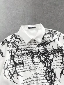 ROMWE MEN Goth Camisa casual suelta con botones delanteros y mangas cortas estampada para hombres - Multicolor - Ver 3