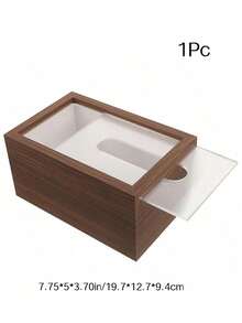 北欧风格木质纸巾盒，带亚克力盖，条纹图案，适用于家庭和餐厅，可用作餐巾纸盒、桌面收纳整理盒 - 棕色 - 查看 7