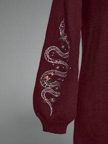 ROMWE Gothic Snake Embroidery Pullover Sweater Dress For Women - Purple - View 4