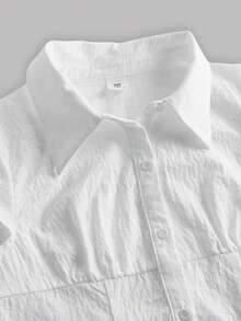 Firerie Kids Tween-Mädchen Elegantes, weißes Kurzarmhemd mit Bundfalten im College-Stil – perfekt für Pendler und Lässig . - Weiss - Übersicht 3