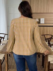 Weeklong 大码女式休闲日常格子系带长袖衬衫 - 彩色 - 查看 2