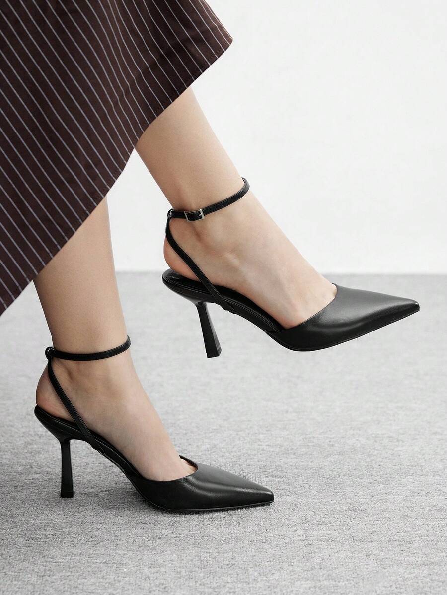 CUCCOO BIZCHIC Sapatos de Salto Fino Versáteis de Bico Fino para Mulheres - Preto - Visão 1