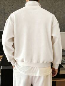 Manfinity Hypemode New York Letter Print Zipper Collar Long Sleeve Loose Casual Pullover Sweatshirt For Men Gifts Father Gifts Men Quarter Zip Sweatshirt