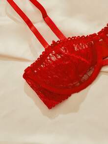 Charlaine French Red Lace Push Up Bra Semi Sheer Plant Pattern Underwire Bralette For Women - Red - View 3
