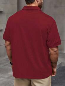 Manfinity Homme Men's Plus Size Single-Breasted Casual Short Sleeve Polo Shirt, Summer - Burgundy - View 2
