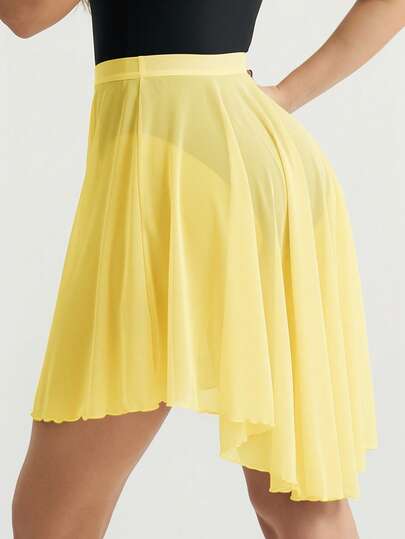 Menodora SHEIN Sport Women's Minimalist Solid Color Sheer Mesh Dance Mini Skirt