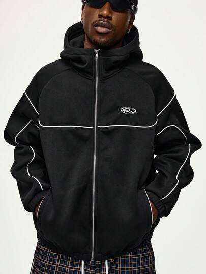 Street Life بلوزة هوديي كاجوال للرجال مع سحاب أمامي وخطوط متباينة