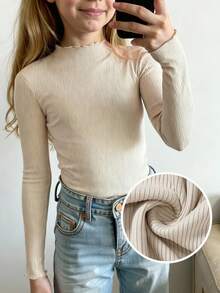 SHEIN 少女最优惠买一送一 2件套 休闲百搭基础款波浪边立领长袖纯色上衣 2件套，秋冬季，适合休闲日常穿着、上学、学院风、返校季、派对等场合。 - 彩色 - 查看 6