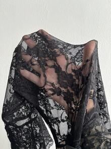 Vibekara 大码蕾丝透视扭结镂空性感长袖系带连衣裙 - 棕色 - 查看 5