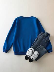 Mr Men Little Miss X SHEIN Tween Boy Casual Cartoon & Letter Graphic Crew Neck Sweatshirt, Autumn - Blue - View 2