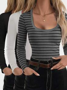 EMERY ROSE Casual Fitted Long Sleeve Women T-Shirt, Undershirt - Multicolor - View 1