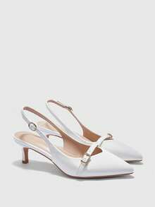 CUCCOO BIZCHIC Giày cao gót mũi nhọn thời trang đa năng cho nữ thiết kế khóa cài hàng ngày - trắng - Xem 7