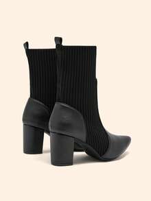 CUCCOO BASICS Botas de tacón alto grueso de media pantorrilla versátiles y cómodas para mujer - Negro - Ver 7