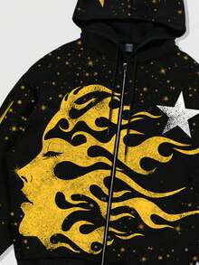 ROMWE MEN Street Life Spring Casual Graphic Men'S Casual Character Print Hoodie Sweatshirt, Autumn/Winter - Black - View 4