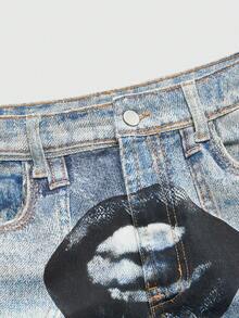 ROMWE MEN Men's Pocket Flared Stretch Lip Print Jeans - Multicolor - View 3