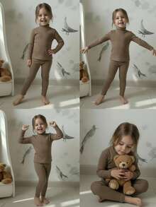 Bộ 2 áo thun dệt kim trơn màu và quần legging thường ngày cho bé gái - Màu xám đen - Xem 9