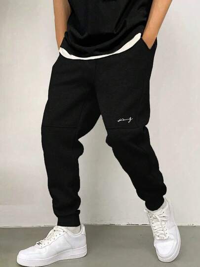 Mirajuku 1 st. stickade byxor för män och tonårspojkar, vardagliga med ärmslut, minimalistisk slitsdesign, bekvämt tyg, mångsidig färg, lämplig för skolan och vardagsbruk, höst/vinter