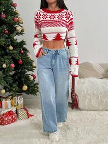 SHEIN PETITE 女士休闲水洗低腰直筒牛仔裤 - 中等水洗藍 - 查看 6