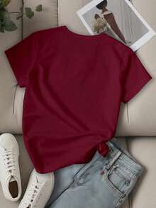 EMERY ROSE Camiseta de manga corta con eslogan e impresión gráfica de LOS ÁNGELES para mujer - Burdeos - Ver 2