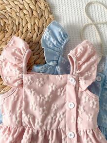 SHEIN Playful Pals 2pcs Baby Girls' Pink & Blue Sleeveless Floral Jacquard Casual Cute Elegant Fashion Dress & Skirt Set, Suitable For Summer Daily Outings, Travel, Birthday Party - Multicolor - View 4