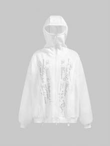 ROMWE Avant Y3K Avant-Garde Sweatshirt With Silver Numeric & English Graphic Print, For Women - White - View 5