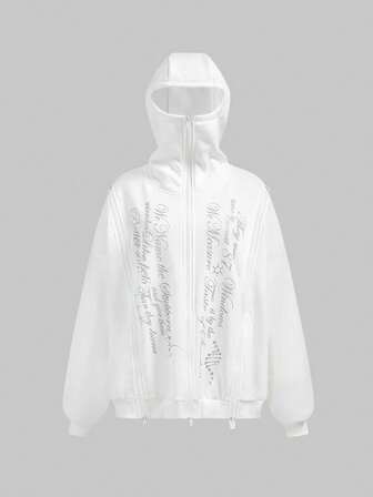 ROMWE Avant Sudadera de vanguardia Y3K con impresión gráfica numérica y en inglés de plata, para mujer