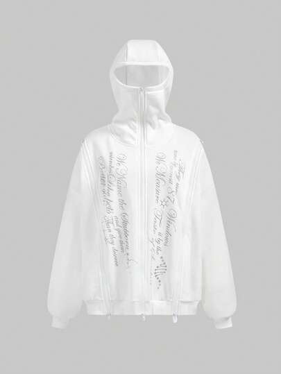 ROMWE Avant Y3K Avantgarde Sweatshirt mit silbernem numerischen und englischen Grafikdruck, für Frauen