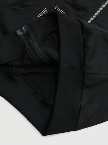 ROMWE MEN Men's Rhinestone Cross Graphic Zip Front Drawstring Hoodie Sweatshirt - Black - View 8