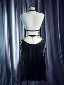 SHEIN 大码女士性感流苏无钢圈三件套内衣套装 - 黑色 - 查看 9