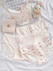 Tween Girls Underwear 5-Pack Set - Pink Cute Print Underwear 5-Piece Set Cute Print Design Pink Sweet Color Breathable Comfortable Tween Girl Underwear 5-Pack Combo Social Media Style Sweet 2026 New Year Holiday Essential Autumn Winter Tween Girls Cute Print Underwear 5-Pack - Multicolor - View 3